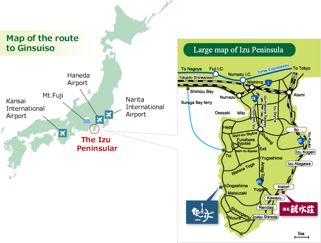 Map of the route to Ginsuiso