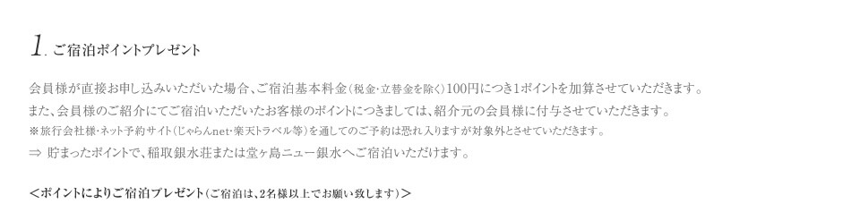 1. ご宿泊ポイントプレゼント 